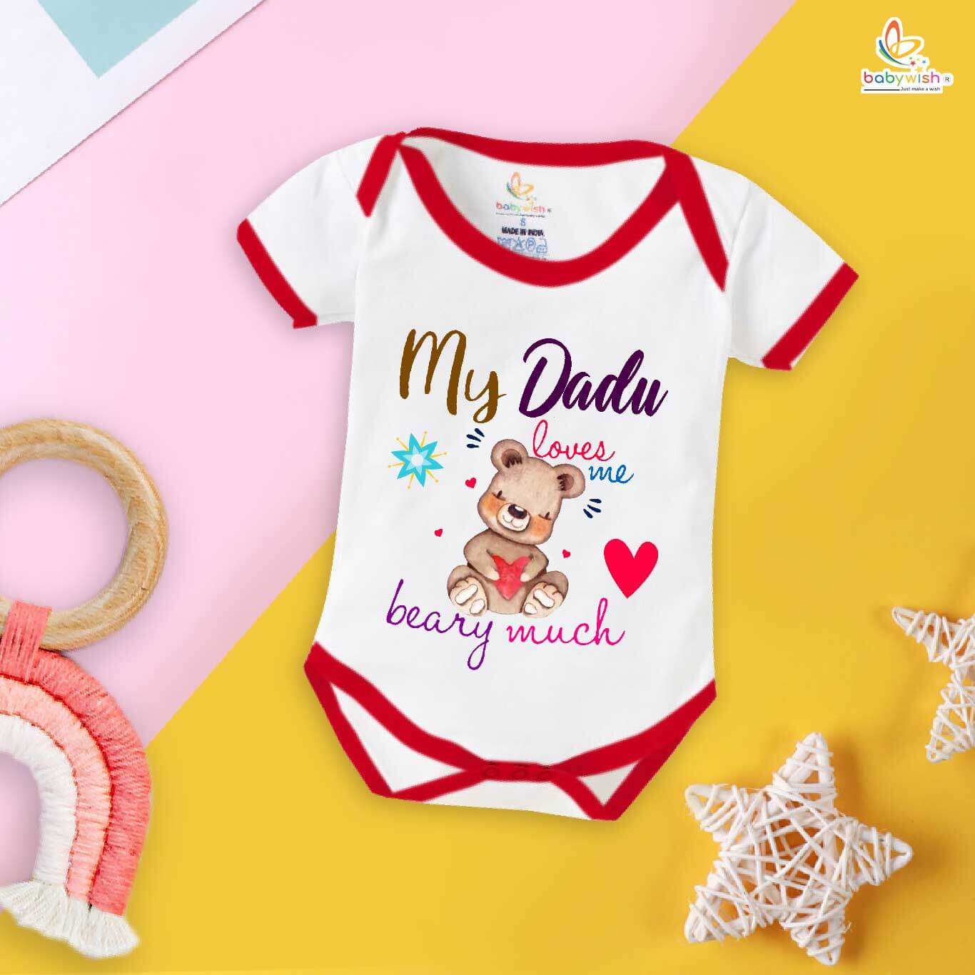 My Dadu Loves Me Baby Romper – Cute My Dadu & Dadi Bodysuit for Newborn – Soft Cotton Infant Outfit, Grandparents Gift for Baby Boy or Girl – Babywish