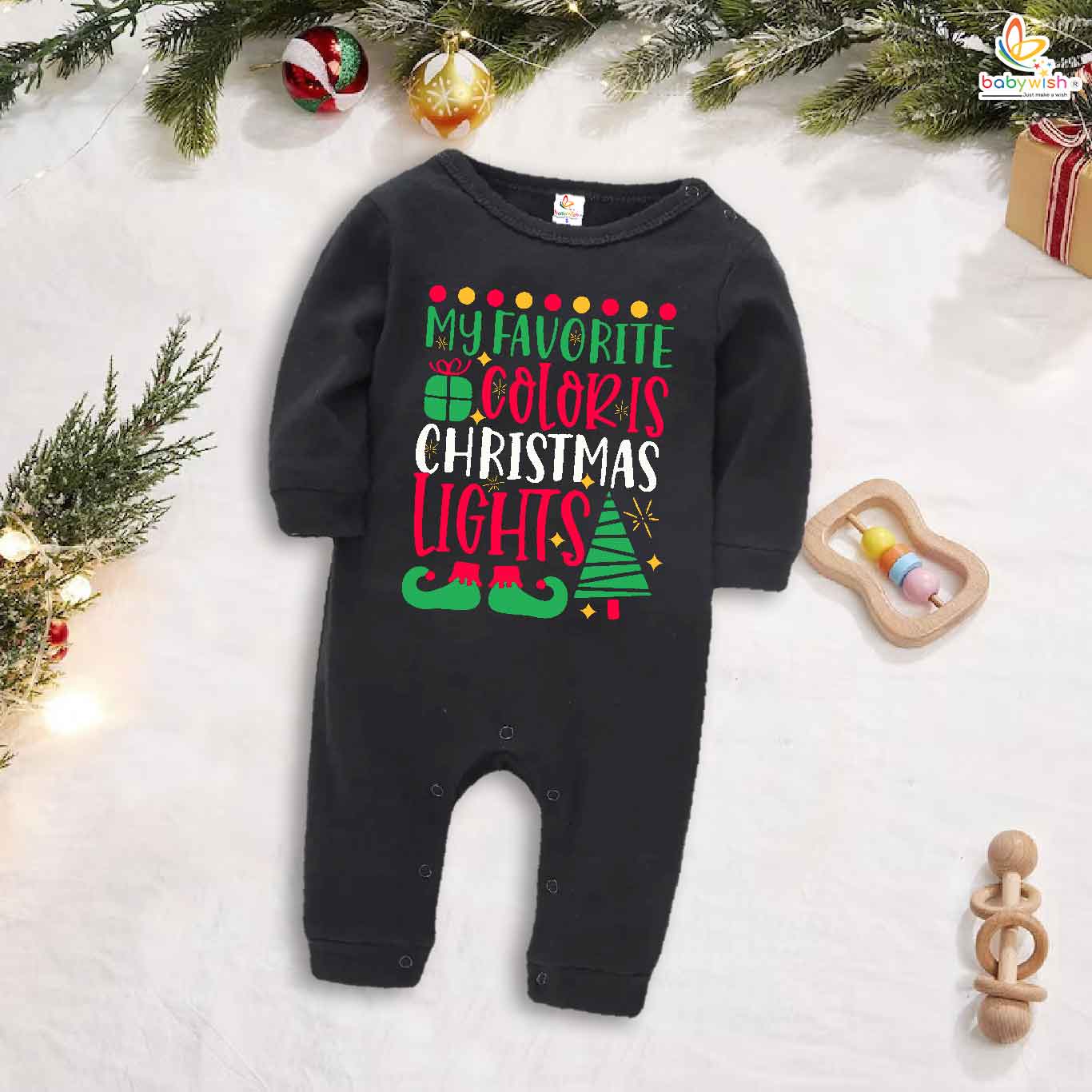 Babywish Christmas Full Body Romper Clothes My First Merry Bodysuit My Fevorite color is Christmas Light - Image 2