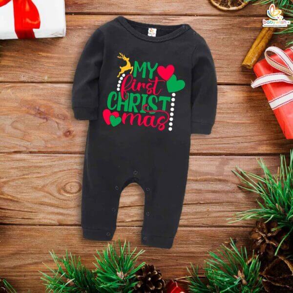 Babywish Christmas Full Body Romper Clothes My First Merry Bodysuit My First Christmas heart Print - Image 2