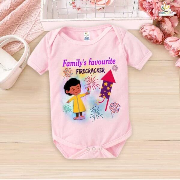 Babywish Baby Diwali Romper Bodysuit My First Diwali Family Favourite Firecracker - Image 3
