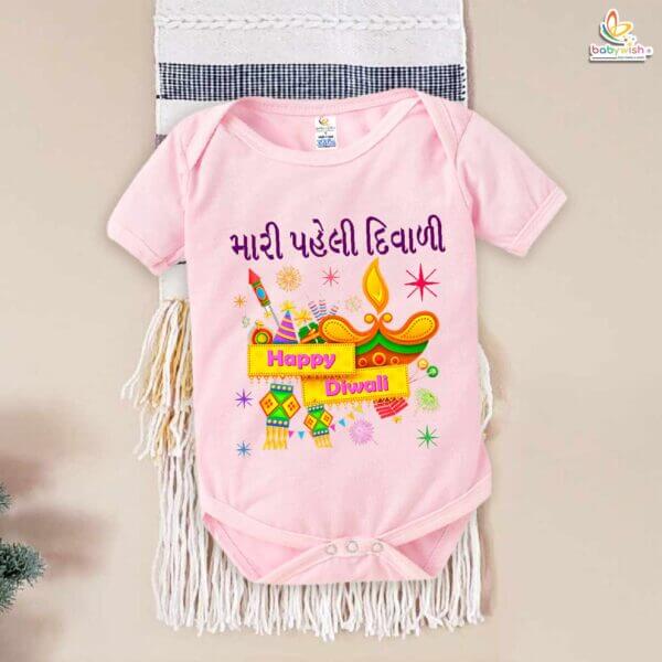 Babywish Baby Diwali Romper Bodysuit My First Diwali Diwali Quotes & Rocket Print - Image 3