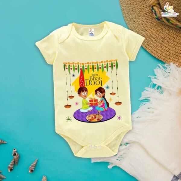Babywish Baby Diwali Romper Bodysuit My First Diwali Happy Bhai Dooj - Image 2