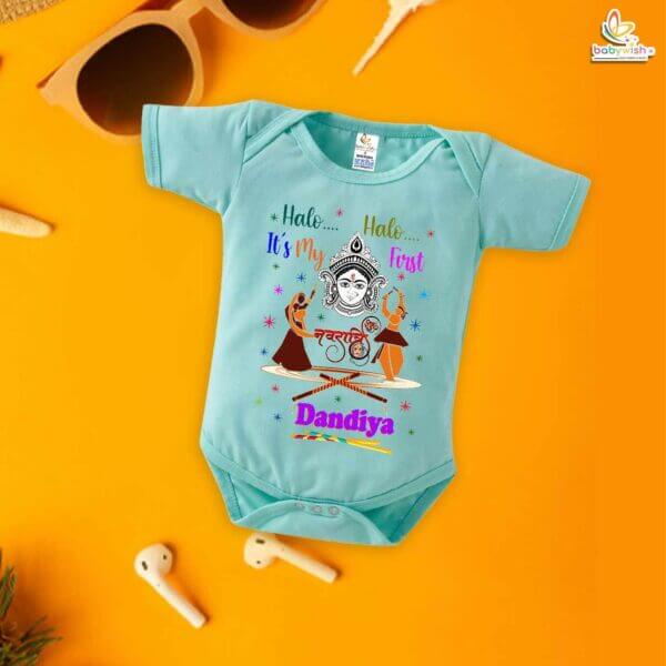 Babywish Baby Navratri Romper Bodysuit My First Dussehra Halo Halo It's My First Dandiya - Image 4