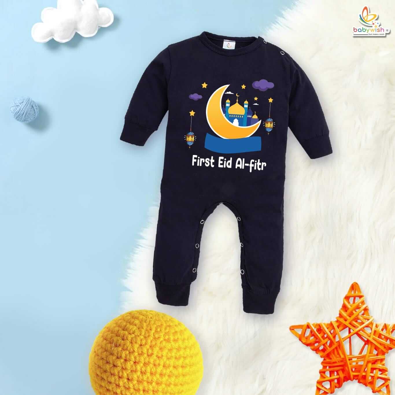 My First Eid-Al-Adha Full Body Romper – Baby Bodysuit with “First Eid-Al-Adha” Print | Full-Length Islamic Festival Outfit for Infant Boys & Girls by Babywish