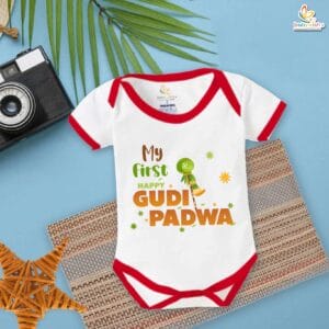 My First Gudi Padwa Romper – Baby Bodysuit with “Happy Gudi Padwa” Print | Hindu New Year Festival Outfit for Infant Boys & Girls by Babywish
