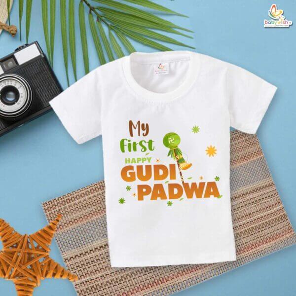 My First Gudi Padwa T-Shirt – Baby Hindu New Year Outfit with “Happy Gudi Padwa” Print | Traditional Festival Clothes for Infant Boys & Girls by Babywish