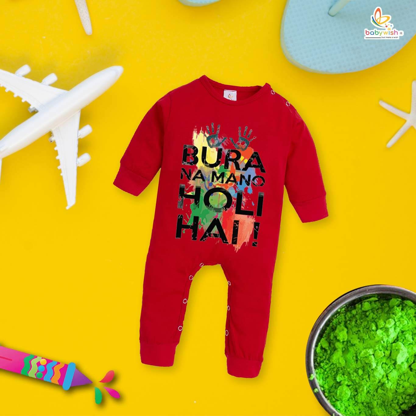My First Holi Full Body Romper – "Bura Na Mano Holi Hai" Baby Bodysuit for Boys & Girls – Babywish