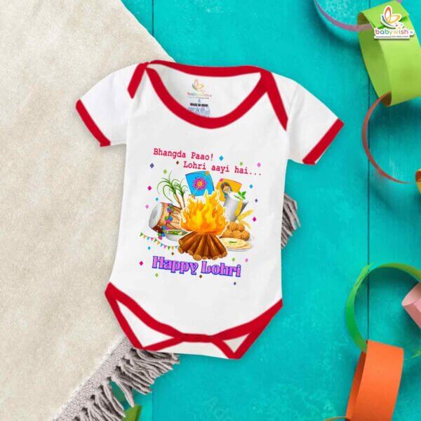 My First Lohri Romper | Bhangda Pao Lohri Aayi Baby Bodysuit | Festive Outfit for Baby Boys & Girls – Babywish