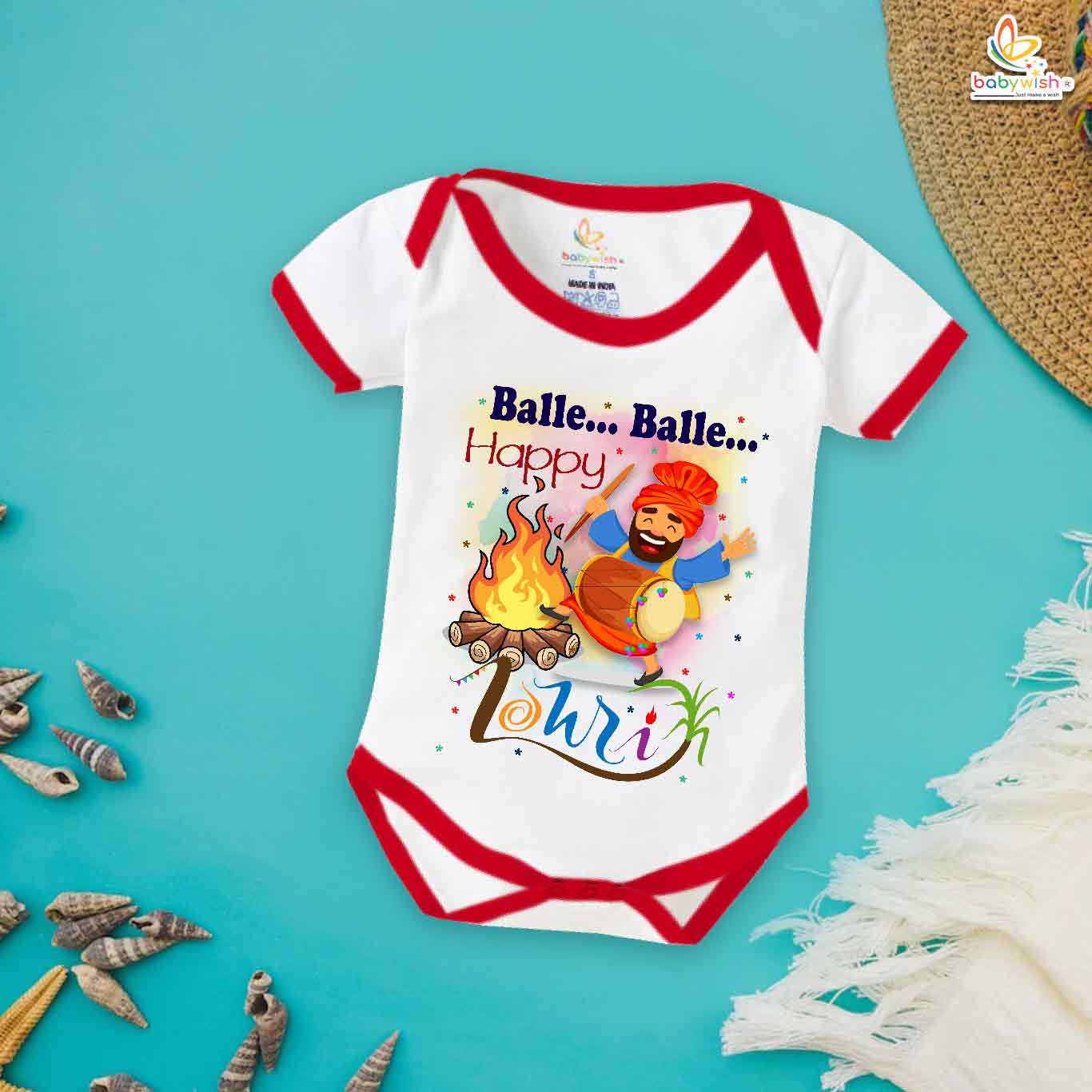 My First Lohri Romper | Balle Balle Happy Lohri Baby Bodysuit | Festive Outfit for Baby Boys & Girls – Babywish