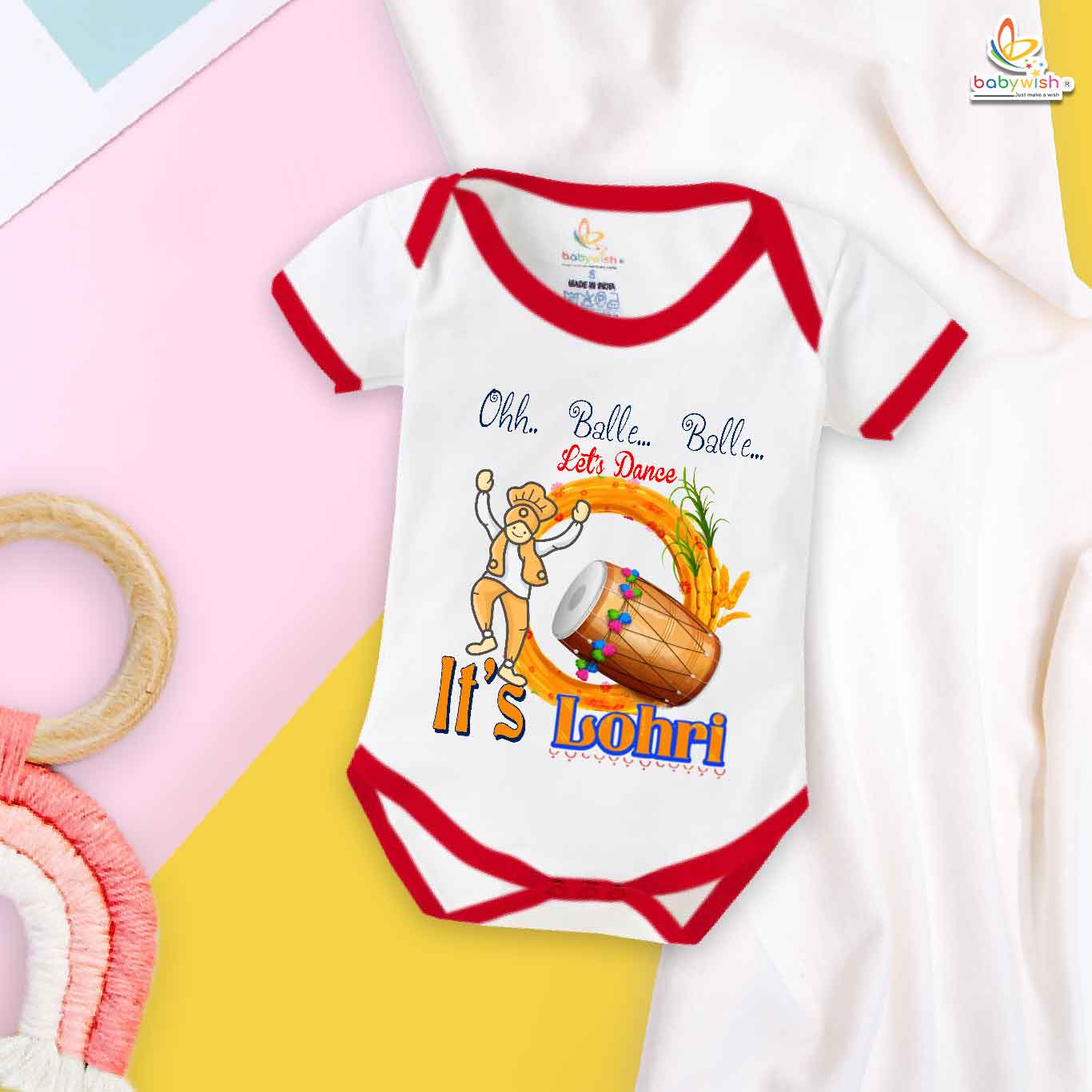 My First Lohri Romper | Let's Dance on Lohri Baby Bodysuit for Boys & Girls | Newborn Festive Wear & Lohri Outfit – Babywish