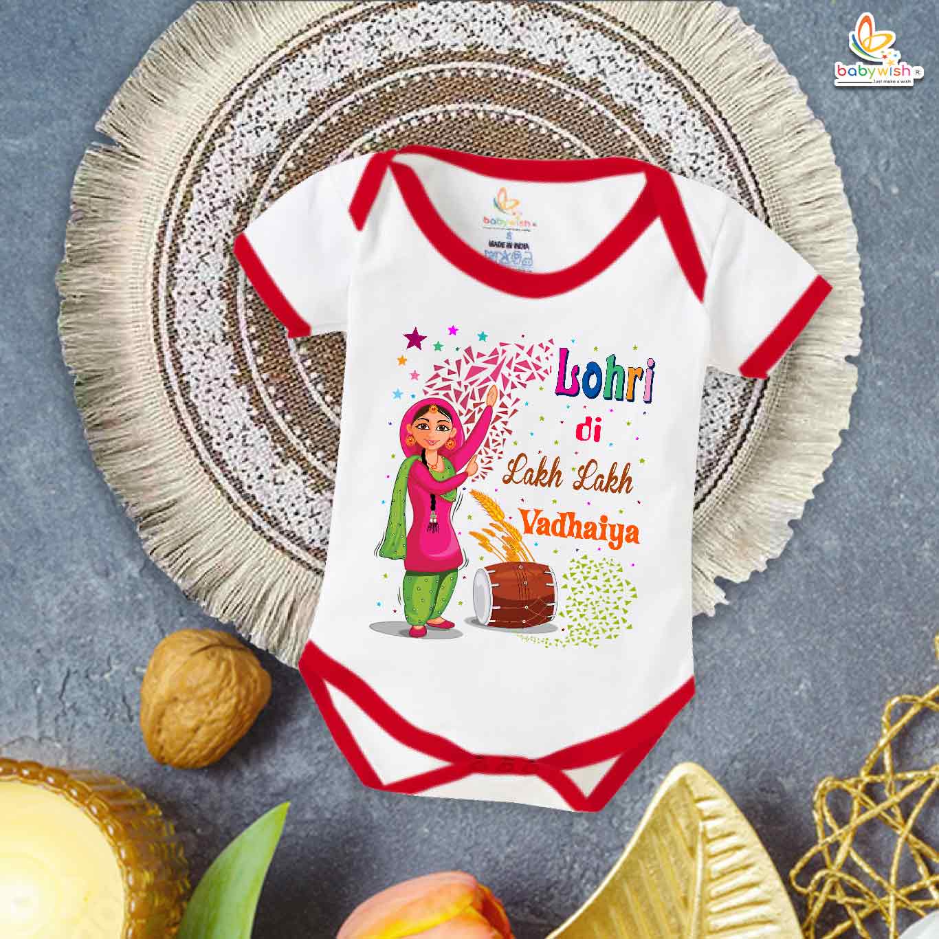 My First Lohri Romper | Lohri Di Vadhaiya Baby Bodysuit | Festive Outfit for Baby Boys & Girls – Babywish