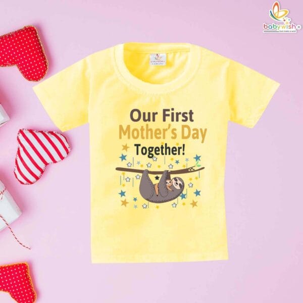 Our First Mothers Day Sloth Theme T-shirt for boys and Girls Celebrate your mothers day with babywish Tshirt - Image 4