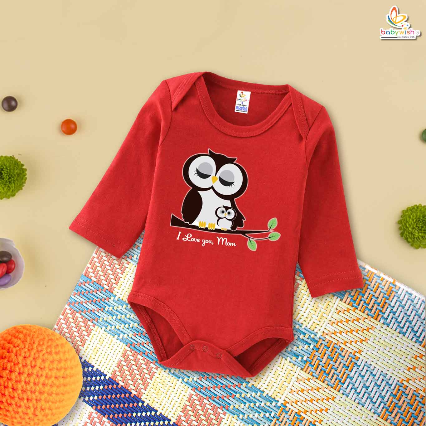 My First Mother’s Day Baby Romper – Full Sleeve “I Love Mother” Bodysuit for Newborn Infant Girl or Boy – Cute Mother’s Day Gift Outfit – Babywish