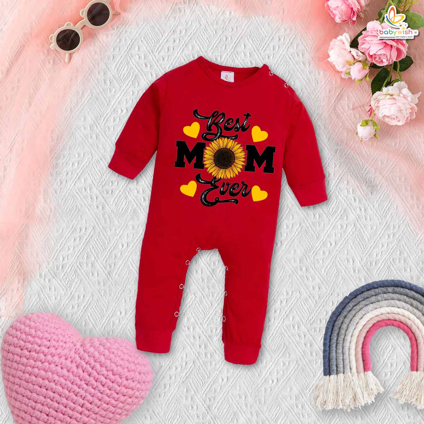 My First Mother’s Day Baby Romper – Full Body Sunflower Print Bodysuit for Newborn Infant Girl or Boy – Adorable Mother’s Day Outfit Gift – Babywish