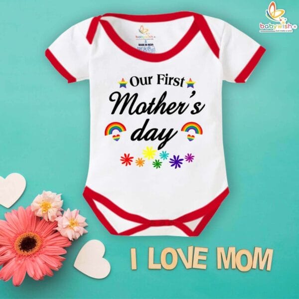 Our First Mothers Day Rainbow Print Babywish Romper/Onesies - Image 5