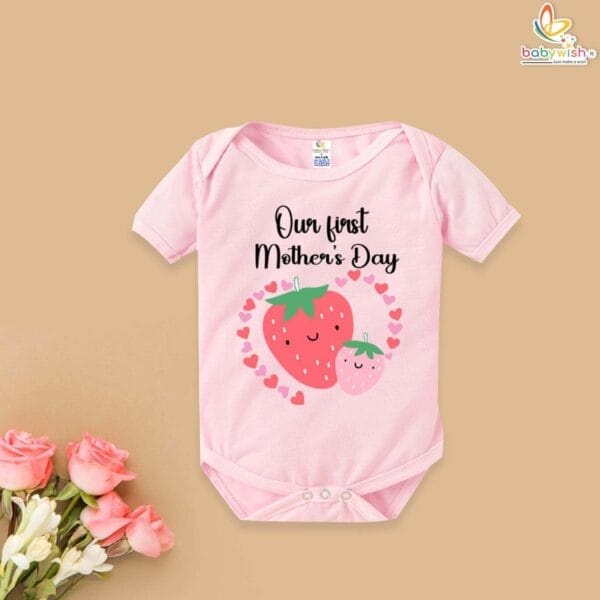 Our First Mothers Day Strawberry print Babywish Romper/Onesies - Image 3