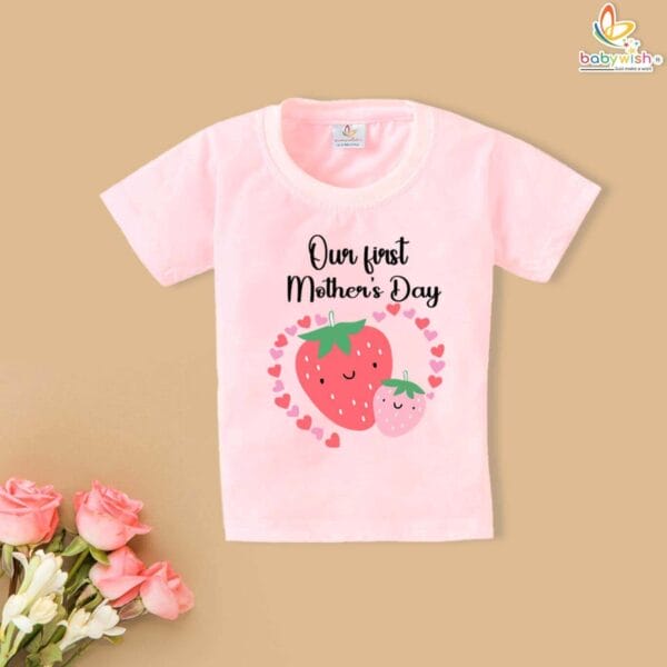 Our First Mothers Day Strawberry print Babywish Tshirt Sweet Baby Tshirt for New Moms - Image 3