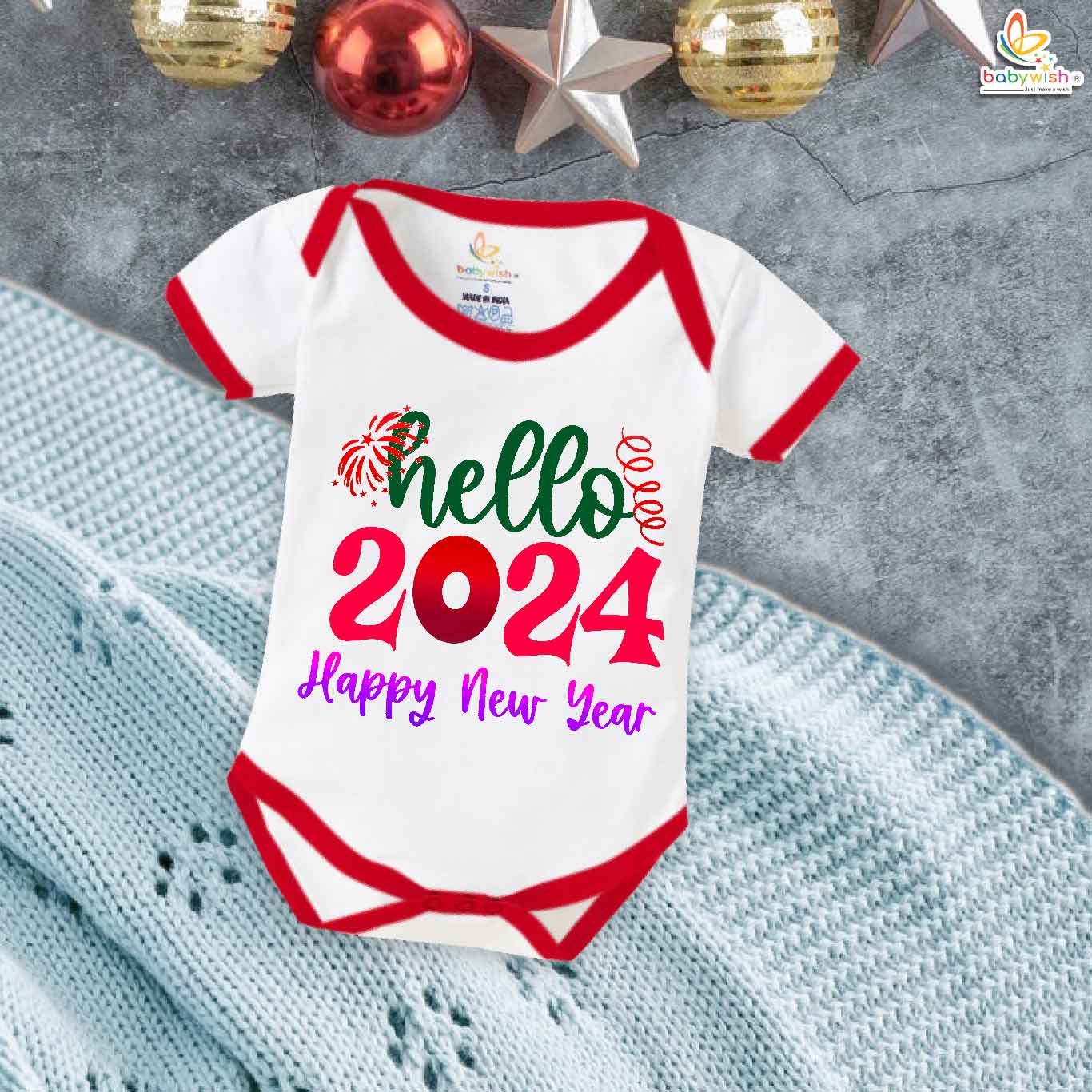 My First New Year Bodysuit for Baby Boys & Girls – Hello Happy New Year Print, Soft Cotton Unisex Romper, Festive Party Outfit, Cozy Nightwear & Perfect Gift for Newborns, Infants & Toddlers | Babywish