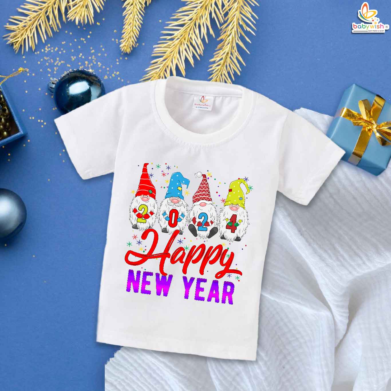 Adorable My First New Year T-Shirt for Baby Boys & Girls – Santa Wishes Floral Print Cotton Tee, Festive Partywear & Perfect Baby Gift | Babywish
