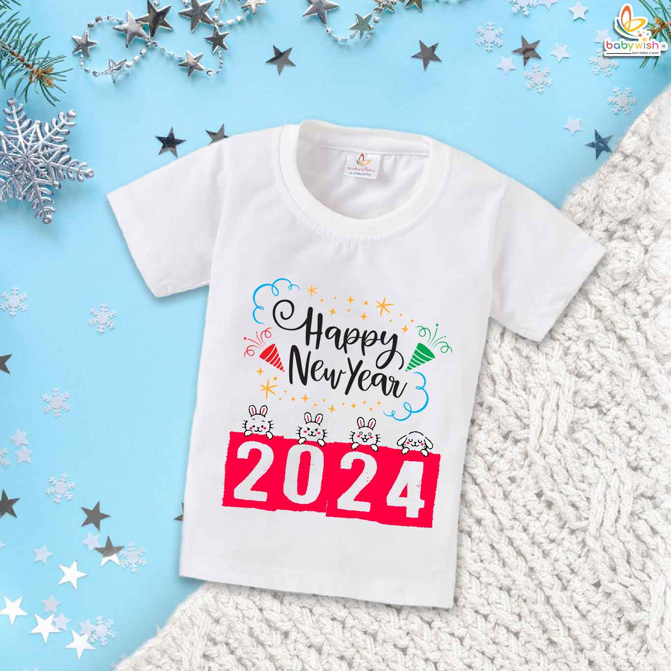 Celebrate Joy in Style – My First New Year T-Shirt with Crackers Print for Baby Boys & Girls | Premium Cotton Unisex Festive Outfit, Partywear & Perfect Baby Gift | Babywish