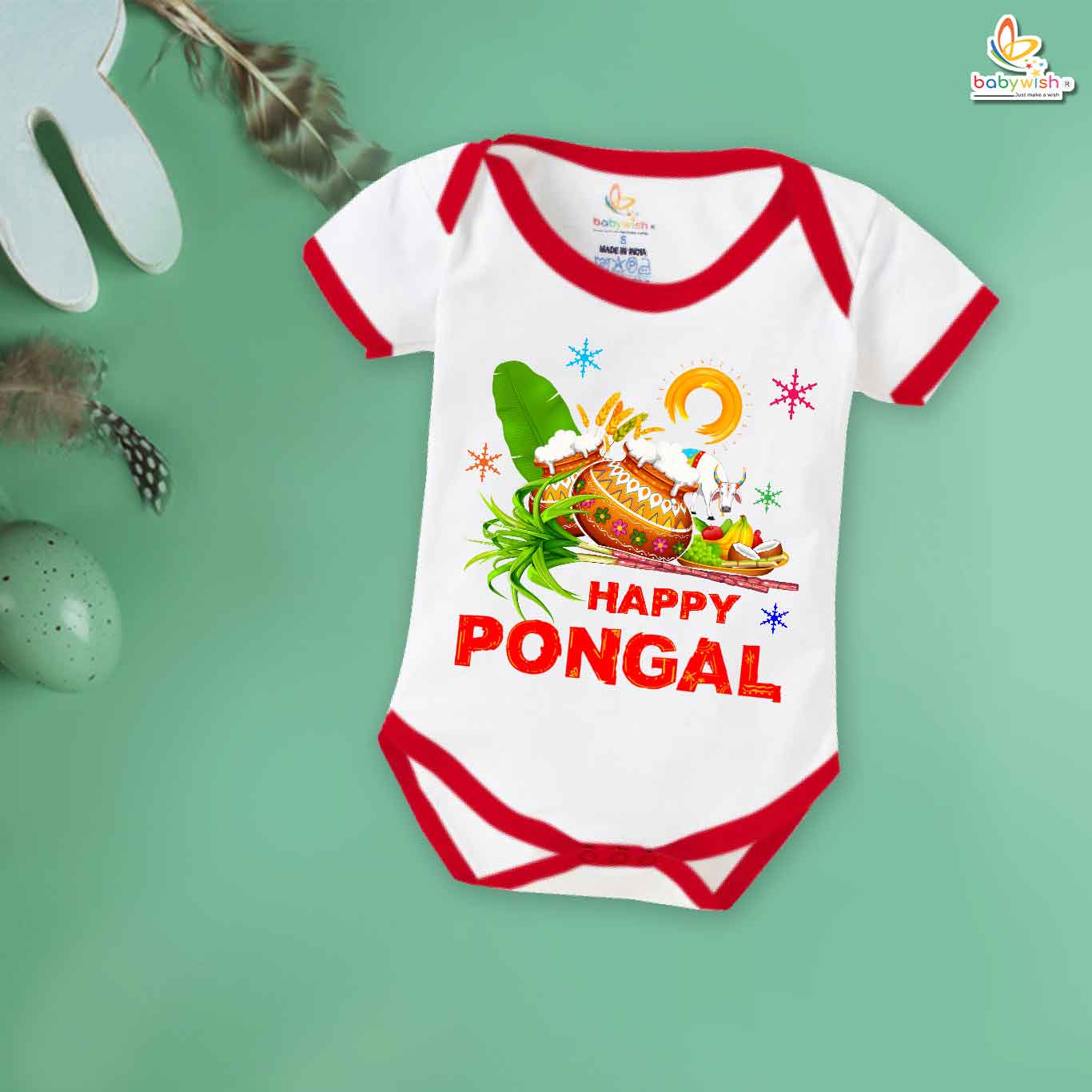 My First Pongal Baby Romper | "Happy Pongal Festivals" Bodysuit for Newborns & Infants | Cute Festive Pongal Outfit for Boys & Girls | Traditional Baby Clothes | Babywish