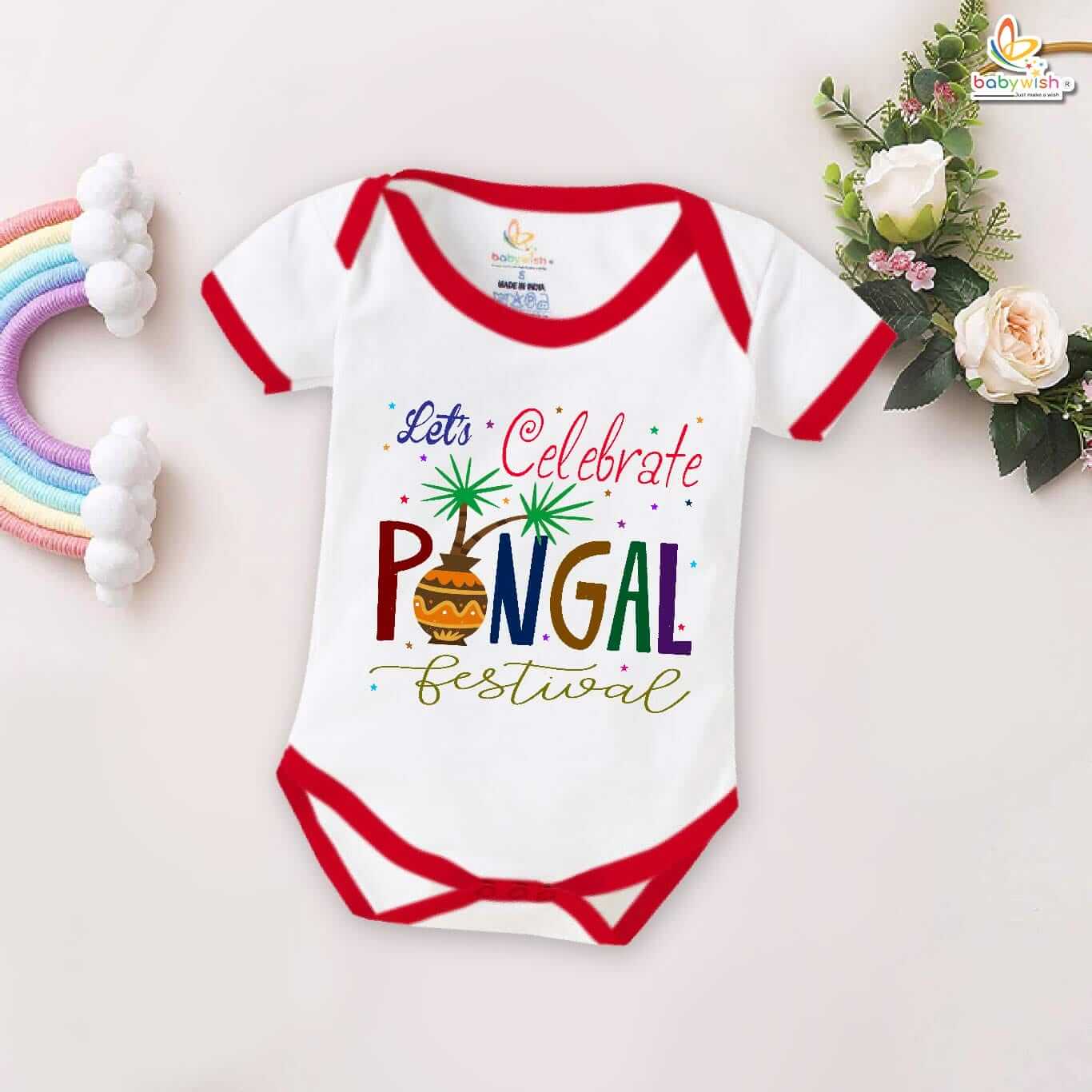My First Pongal Baby Romper | "Pongal Festivals Tree Print" Bodysuit for Newborns & Infants | Celebrate Pongal with Cute Festive Outfit for Boys & Girls | Babywish