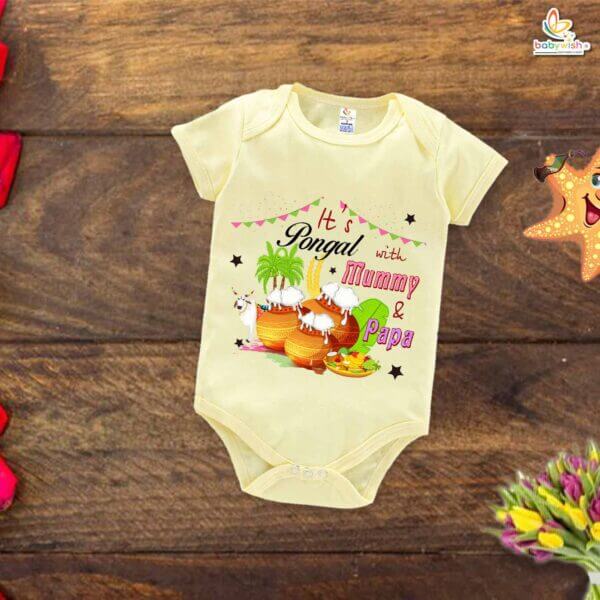 It's Pongal With Mummy Papa My First Pongal Romper – Cute Newborn & Infant Bodysuit for Pongal | Baby Pongal Celebration Outfit for Boys & Girls – Babywish - Image 2