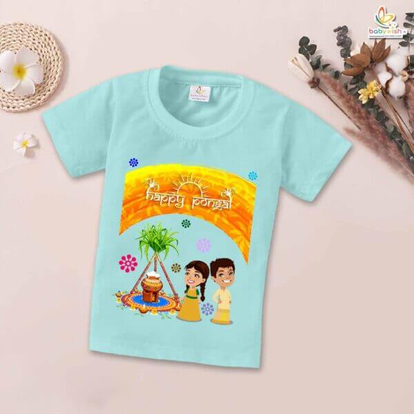 Pongal Floral Print My First Pongal T-shirt – Cute Newborn & Infant T-shirt for Pongal Celebration | Baby Pongal Outfit for Boys & Girls – Babywish - Image 2