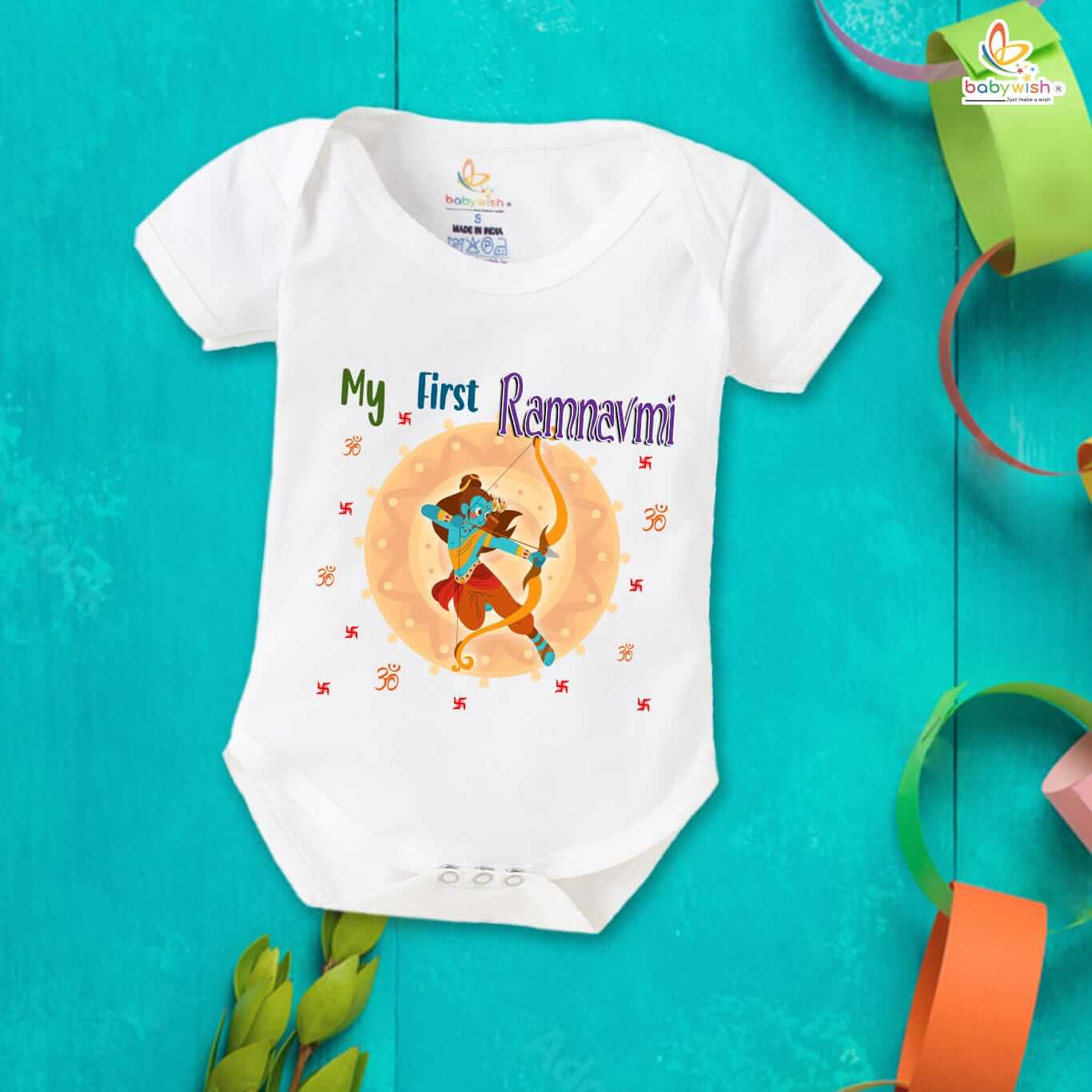 Ramnavmi Festival Newborn Girl’s Tutu Skirt & Romper | Baby Girl Navratri Dress | Infant Partywear Bodysuit | Traditional Printed Cotton Outfit for Newborn Baby Girl Festive Wear - Image 6