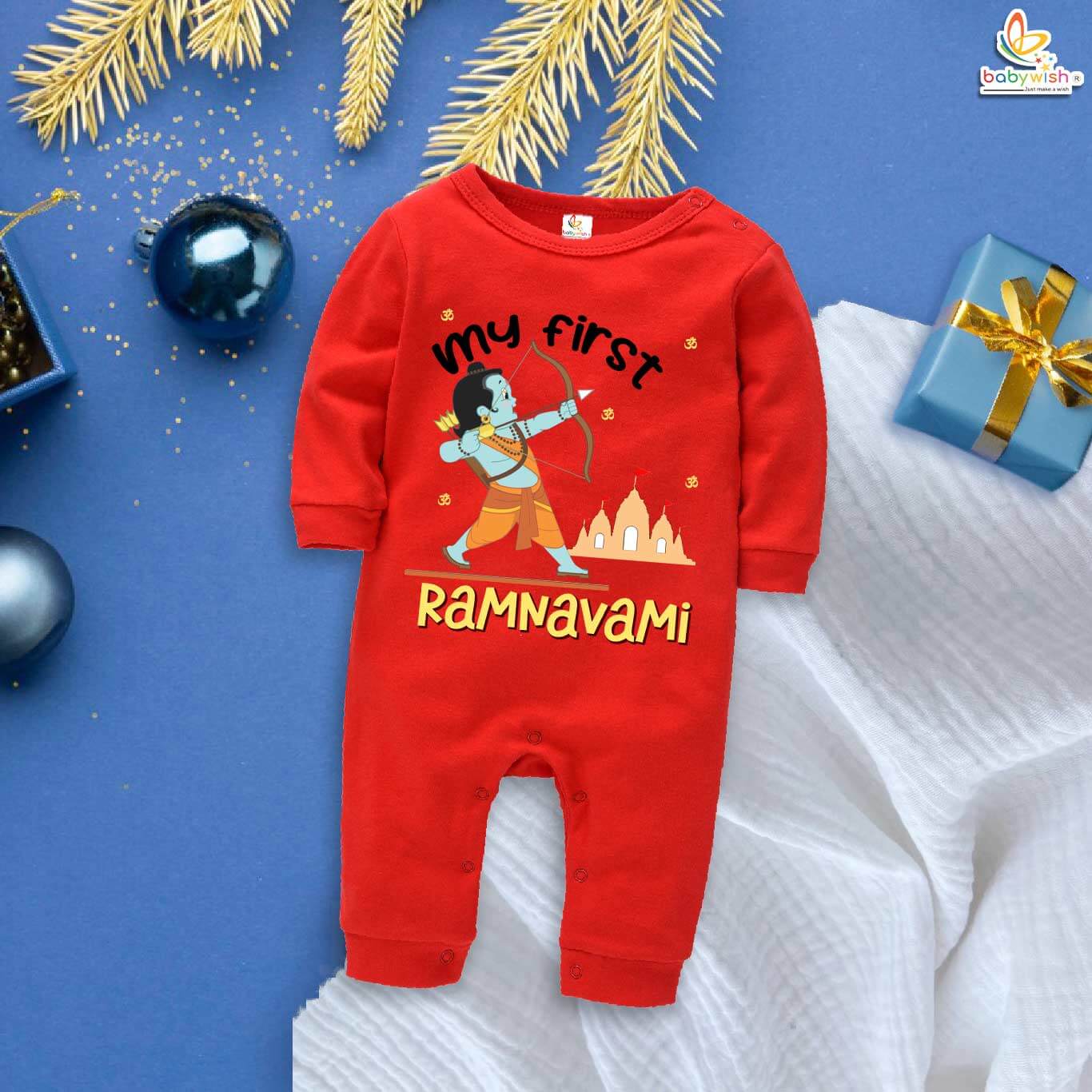 My First Ramnavmi Baby Full Bodysuit – “My First Ram Navami” Full Body Romper – Traditional Hindu Festival Outfit for Infant Boy or Girl – Newborn Ramnavmi Dress – Babywish