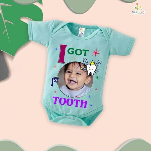 I Got My 1st Tooth Baby Romper – “My First Tooth” Milestone Bodysuit for Baby Photo Shoot | Soft Cotton Baby Clothes – Babywish - Image 2