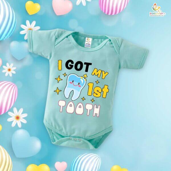 I Got My First Tooth Romper – Shiny “My First Tooth” Milestone Bodysuit for Babies | Soft Cotton Outfit for Boys & Girls – Babywish - Image 2