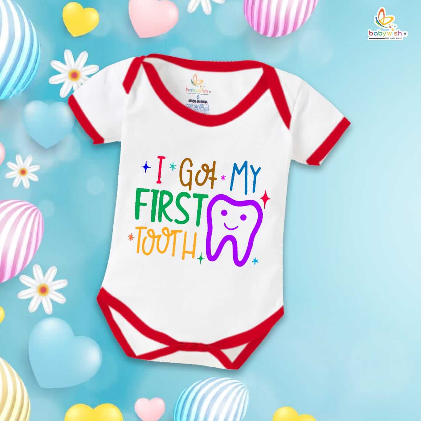 My First Tooth Baby Romper – “My 1st Tooth” Bodysuit with Tooth Fairy Print | Baby Milestone Outfit for Boys & Girls – Babywish