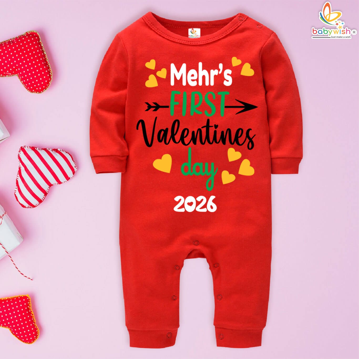 Babywish My First Valentine Baby Romper – Adorable Love Theme Cotton Romper for Babies | Soft, Comfortable & Perfect for Valentine Celebration