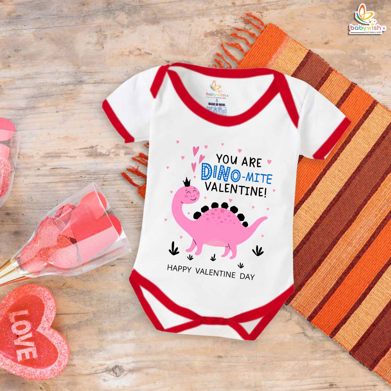 My First Valentine’s Day Romper | "You Are Dino-Mite Valentine" Baby Bodysuit for Boys & Girls – Babywish