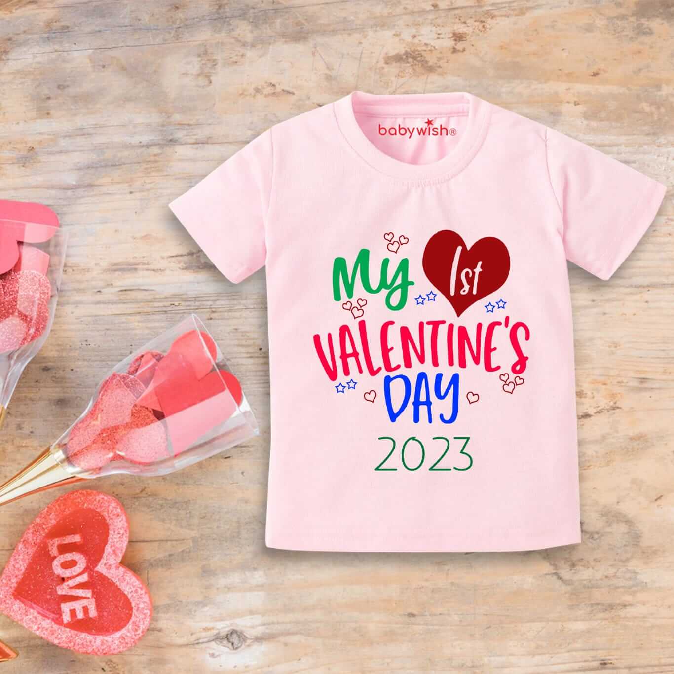Valentine’s Day T-shirt for Kids | Unisex Valentine Topwear Outfit | Printed Half Sleeve T-shirt Dress for Boys & Girls “My Valentine Day in 2023” | Cute Gift for Kids