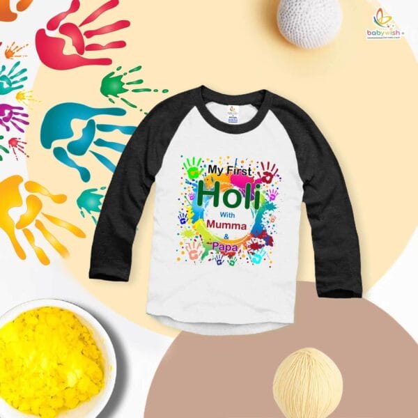 My First Holi Full Sleeve T-shirt – "Holi with Mumma" Baby Outfit for Boys & Girls – Babywish - Image 3