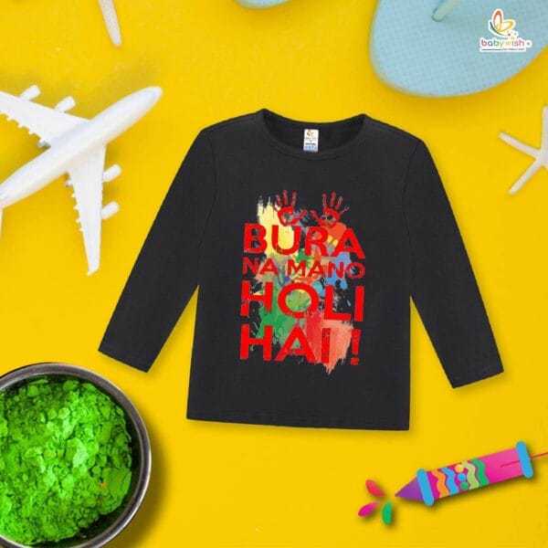 My First Holi Full Sleeve T-shirt – "Bura Na Mano Holi Hai" Baby Outfit for Boys & Girls – Babywish - Image 2
