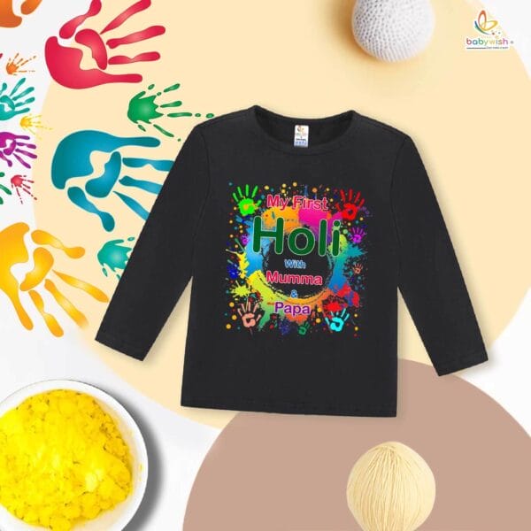 My First Holi Full Sleeve T-shirt – "Holi with Mumma" Baby Outfit for Boys & Girls – Babywish - Image 4