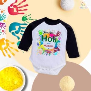 My First Holi Full Sleeve Romper – "Holi with Mumma" Baby Bodysuit for Boys & Girls – Babywish