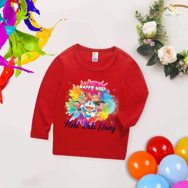 My First Holi Full Sleeve T-shirt – Happy Holi Cartoon Print Baby Outfit for Boys & Girls – Babywish - Image 2