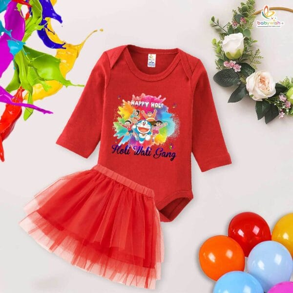 Newborn girls tutu skirt Full Sleeve romper Holi print onesies bodysuits for baby 0 to 12 months - Image 2