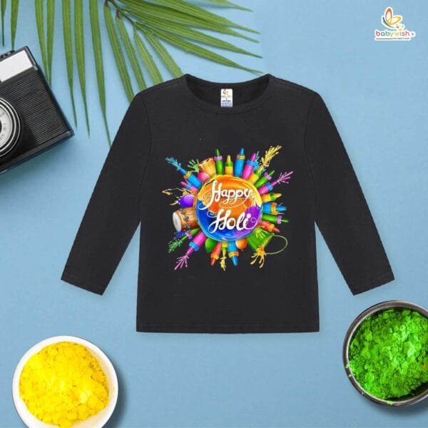My First Holi Full Sleeve T-shirt – Watergun Printed "My First Holi" Baby Outfit – Babywish - Image 3