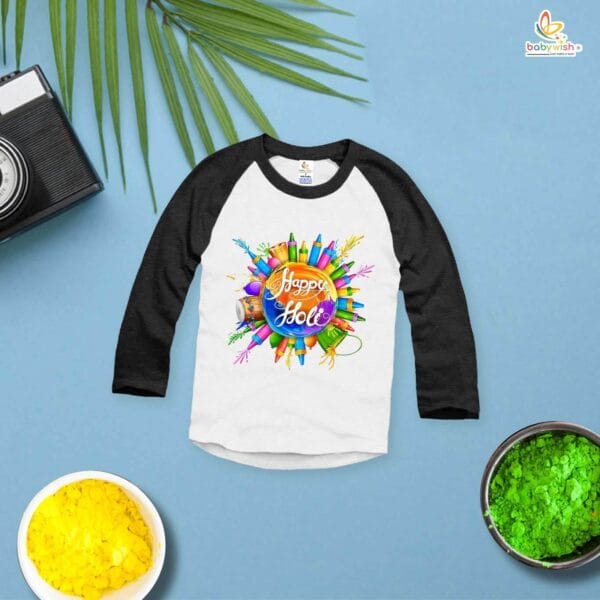 My First Holi Full Sleeve T-shirt – Watergun Printed "My First Holi" Baby Outfit – Babywish - Image 4