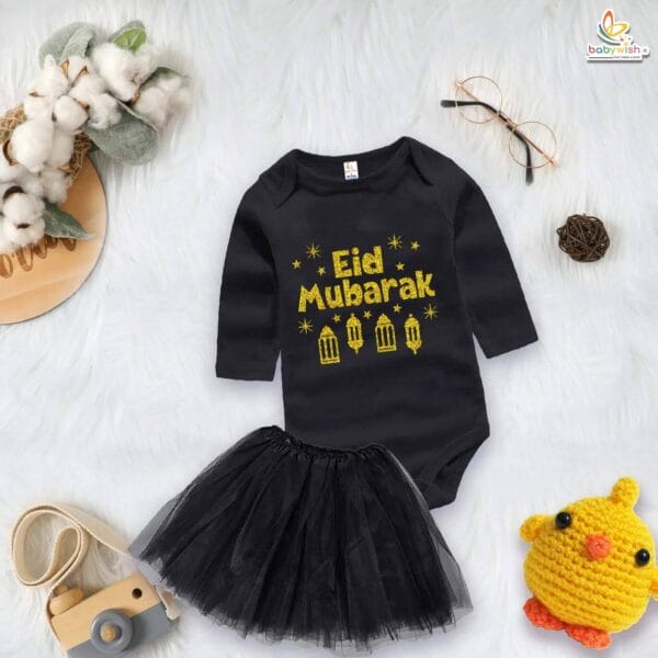 Newborn girls tutu skirt Full Sleeve romper Eid print onesies bodysuits for baby 0 to 12 months - Image 2