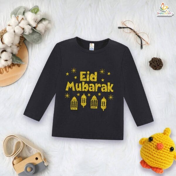 My First Eid Full Sleeve T-shirt – Eid Mubarak Star Design Baby Outfit for Boys & Girls – Babywish - Image 2