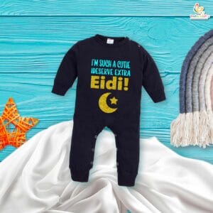 My First Eid Baby Romper – Full Body Eid Outfit "I'm Such a Cutie I Deserve Extra" Bodysuit – Babywish
