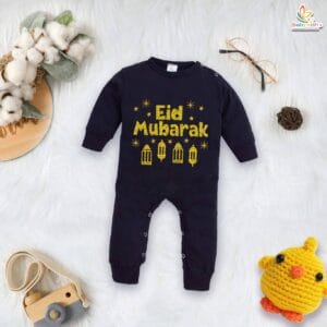 My First Eid Baby Romper – “Eid Mubarak Star” Full Body Bodysuit for Newborn & Infant | Unisex Eid Festival Outfit 2025 – Babywish