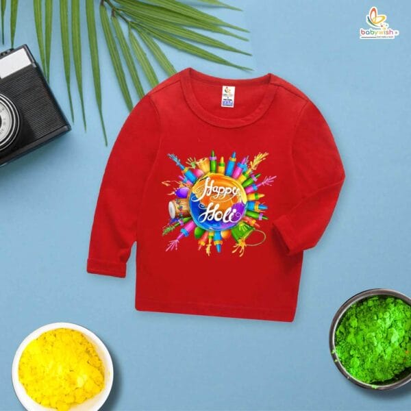 My First Holi Full Sleeve T-shirt – Watergun Printed "My First Holi" Baby Outfit – Babywish - Image 2