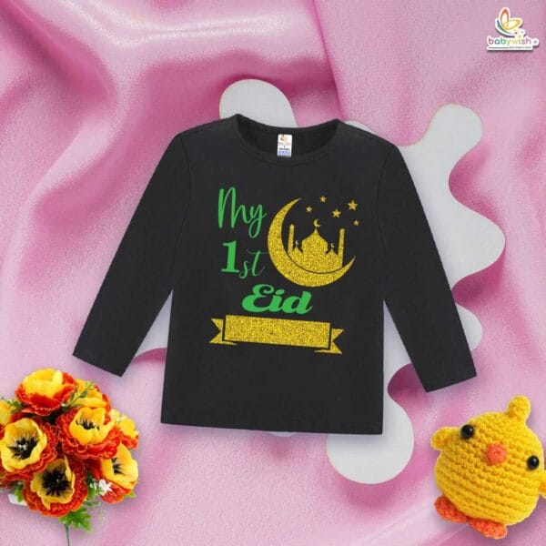 My First Eid T-Shirt for Baby Boys & Girls – Full Sleeve Islamic Festival Outfit | Cute "My 1st Eid" Design 2025 by Babywish - Image 2